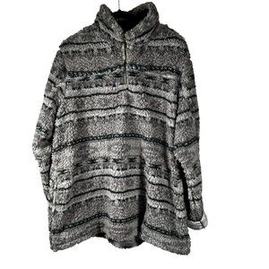Grizzly Sherpa Men's Fuzzy Quarter Zip Pullover Sweater Size XXL‎ Gray Fair Isle
